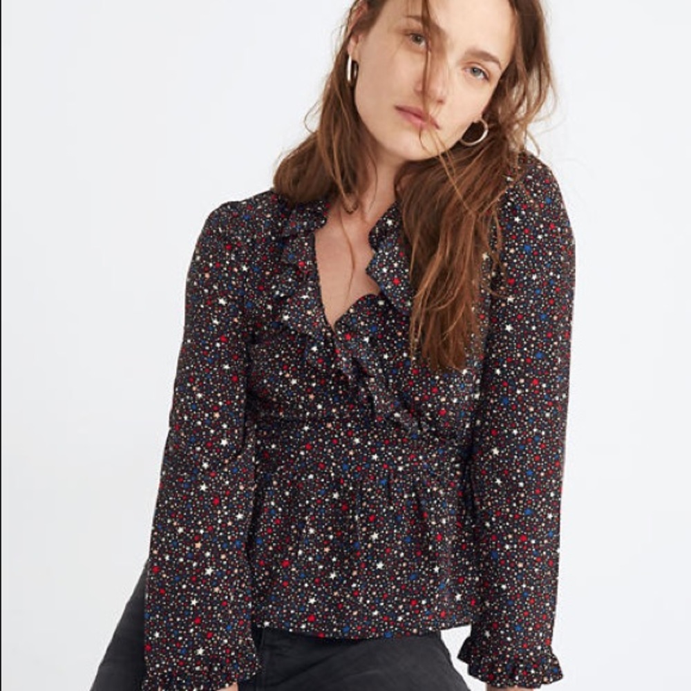 Madewell silk ruffle-hem wrap top